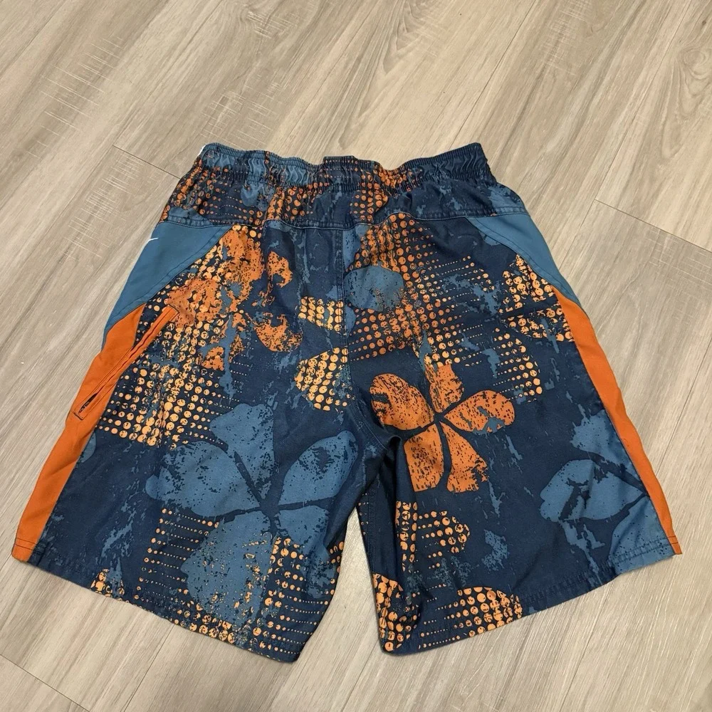 Vintage Nike Swim Trunks Shorts Mens M  Blue Multicolor Y2K Lined Hawaiian Print